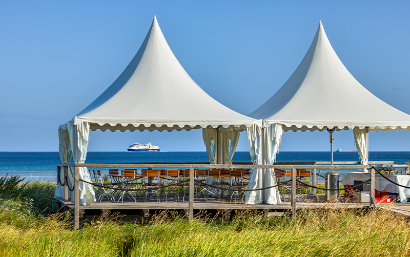 Marquees on the beach of the Kiel Fjord