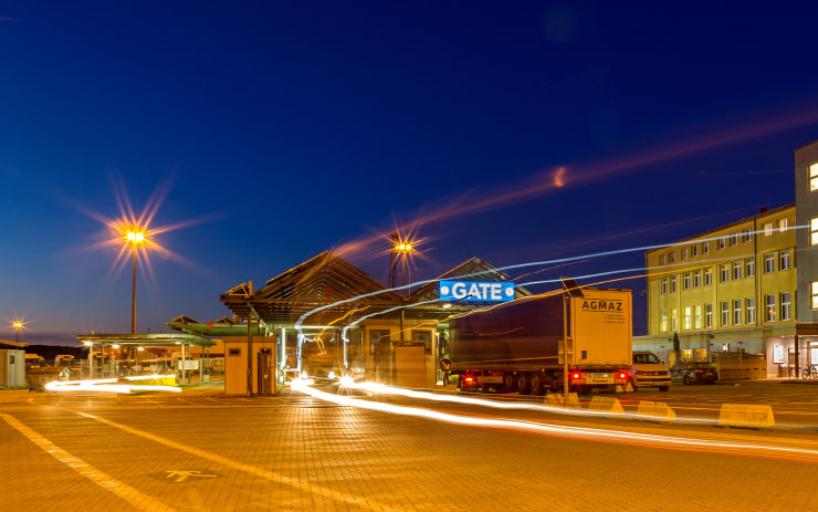 Gate to the east bank harbor at night